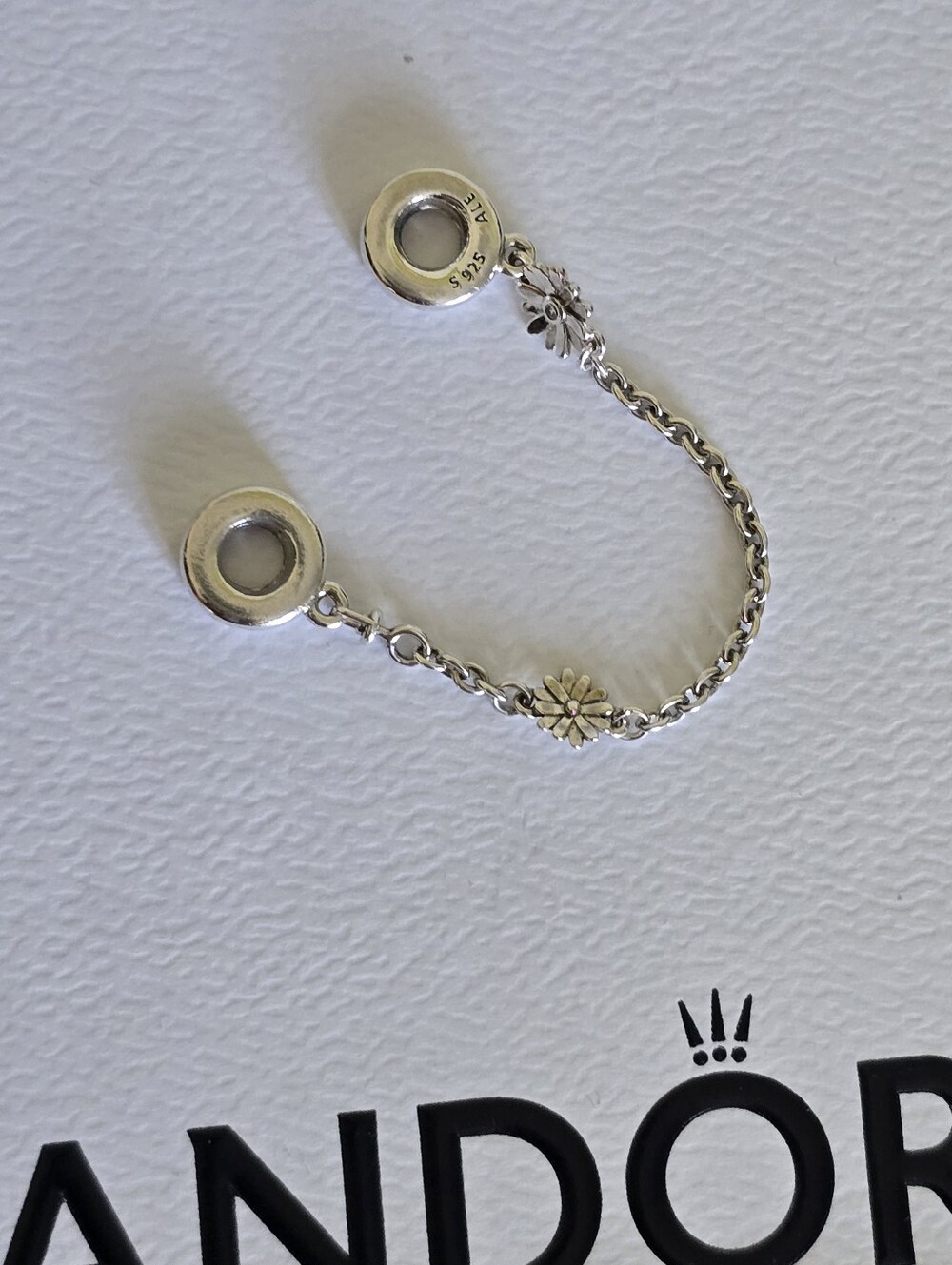 Pandora Moments Sterling Silver Daisy Safety Chain With Clear CZ - Picture 14 of 16